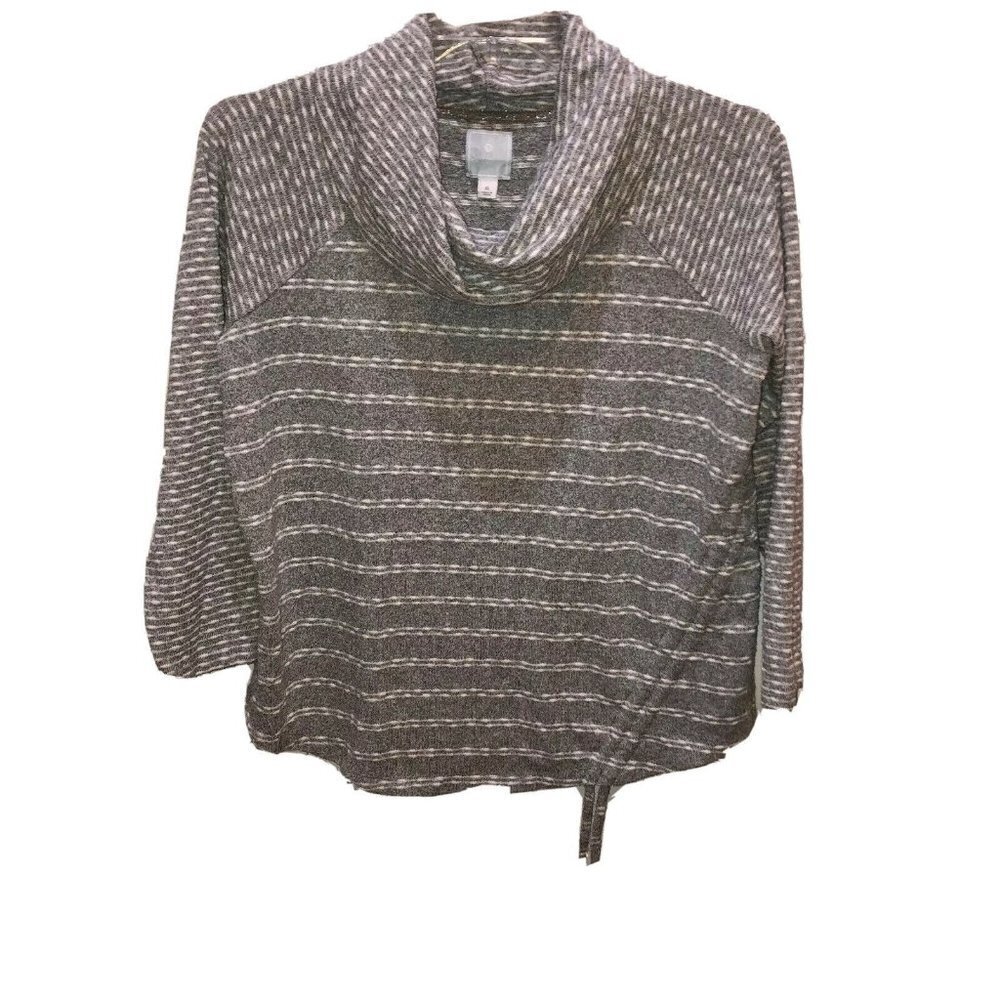 Sunday Gray Striped Cowl Neck Pullover Sweater